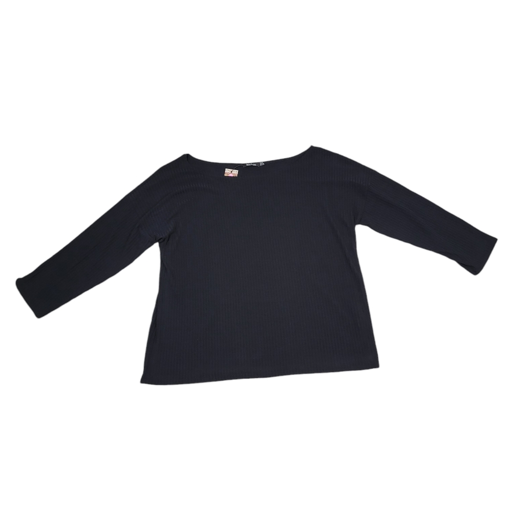 Boohoo Off The Shoulder Ribbed Top Women Size 22 Black NWT Dark Academia Flawed